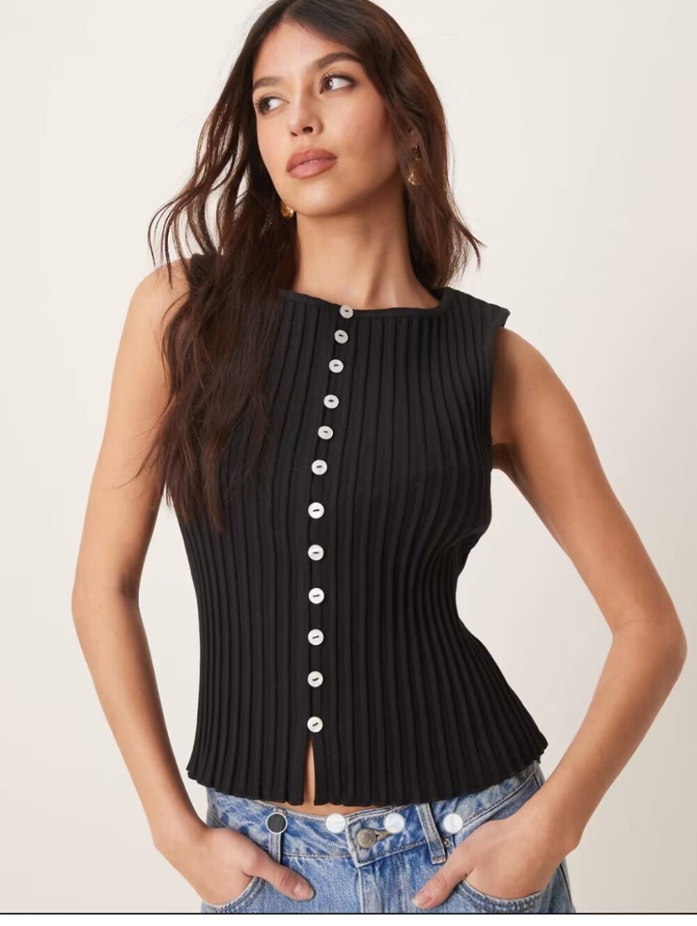 NWOT Free People Sleeveless Ribbed Button-Front Top Tilly Top - Picture 2 of 7